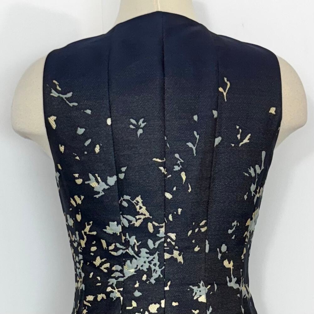 Lafayette 148 Sleeveless Zip Front Dress A-Line Abstract Print Navy Cream Size 4 - Picture 6 of 10